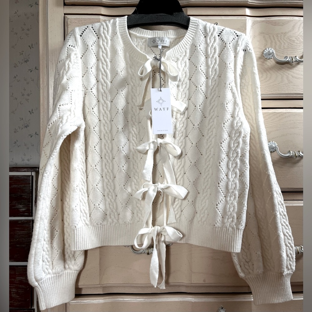 WAYF NWT Pixie Tie Front Cardigan, Cream color